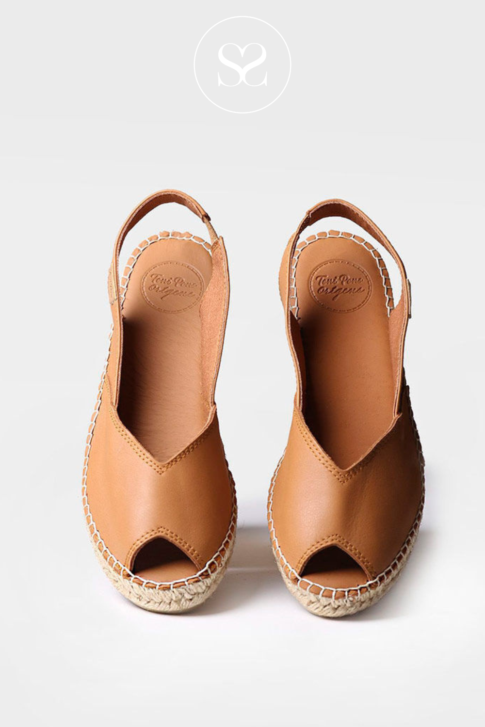 TONI PONS BERNIA TAN LEATHER LOW WEDGE SUMMER ESPADRILLE SANDALS WITH PEEP TOE AND ELASTICATED SLINGBACK