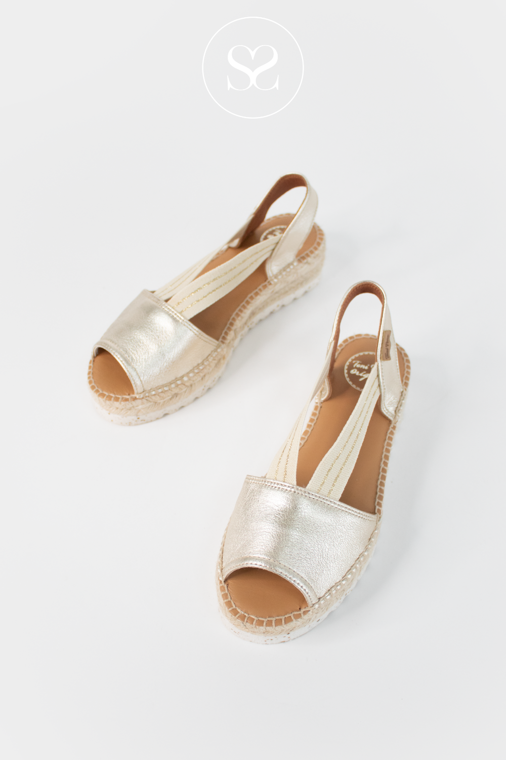 TONI PONS ESTEL GOLD LOW WEDGE ESPADRILLE SLINGBACK SANDAL