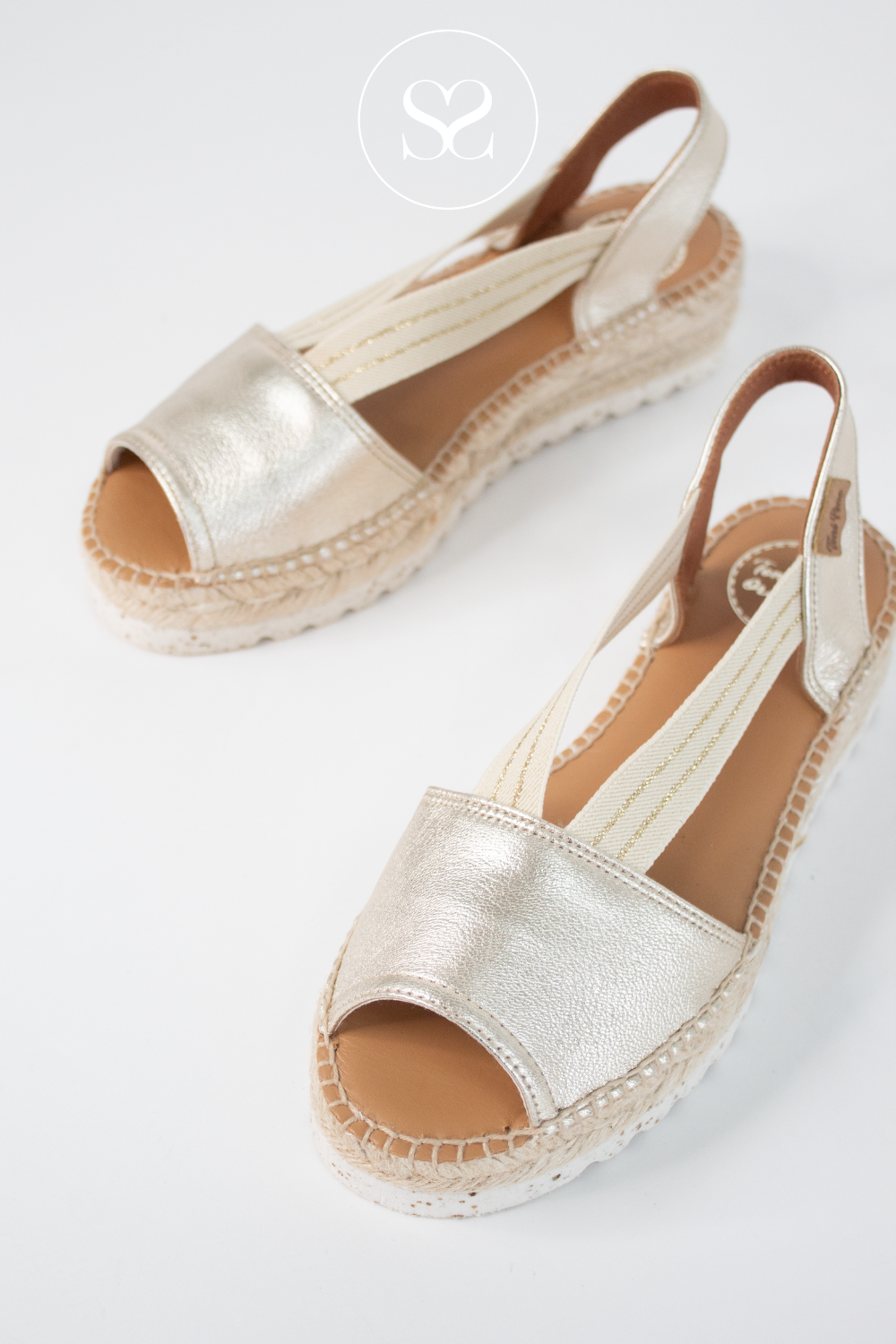 TONI PONS ESTEL GOLD LOW WEDGE ESPADRILLE SLINGBACK SANDAL