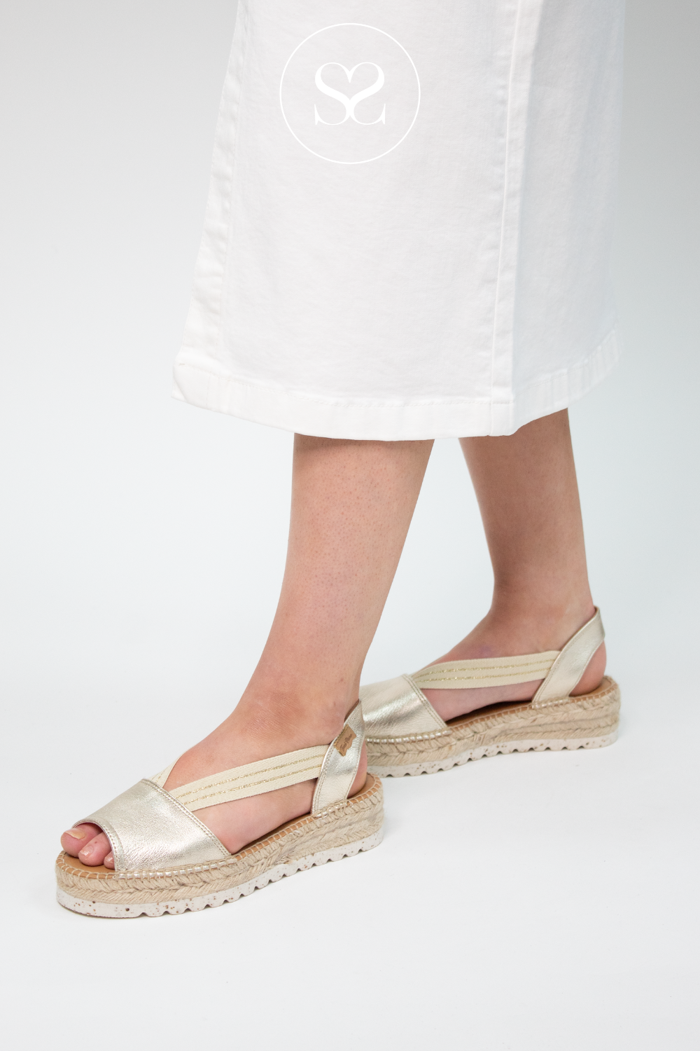 TONI PONS ESTEL GOLD LOW WEDGE ESPADRILLE SLINGBACK SANDAL