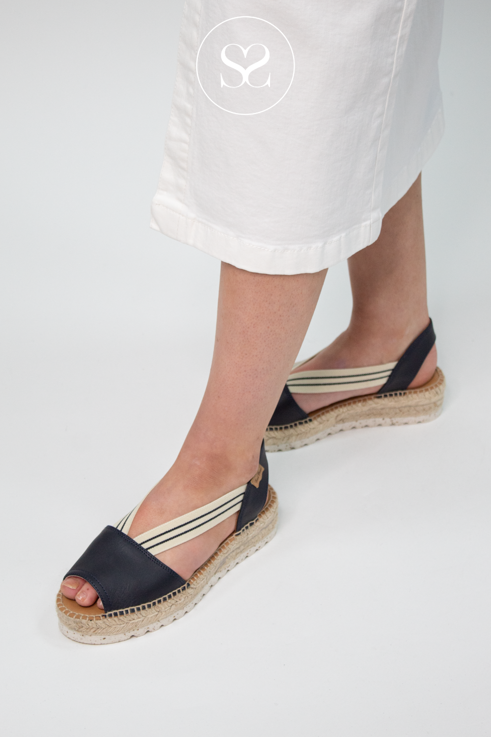 TONI PONS ESTEL NAVY LOW WEDGE ESPADRILLE SLINGBACK SANDAL