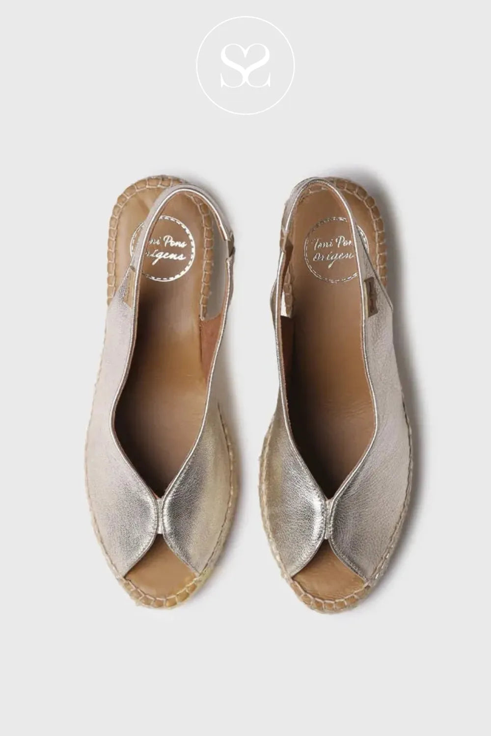 Gold leather slingback sandals with wedge sole and elasticated strap