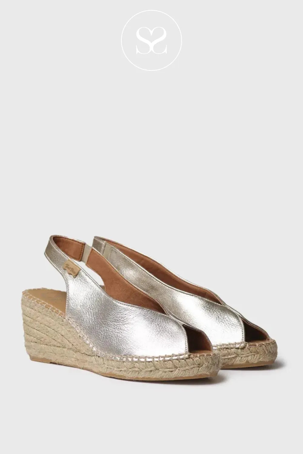 Toni Pons gold leather open toe sandals with elasticated pull on slingback and espadrille sole