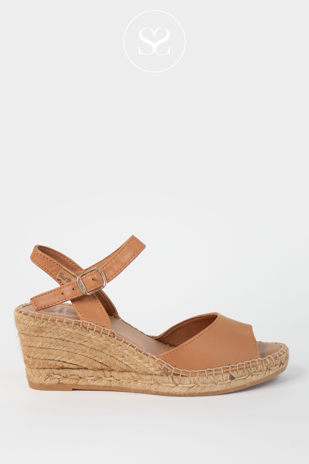 TONI PONS SIA TAN LEATHER  LOW WEDGE ESPADRILLE STYLE SANDAL