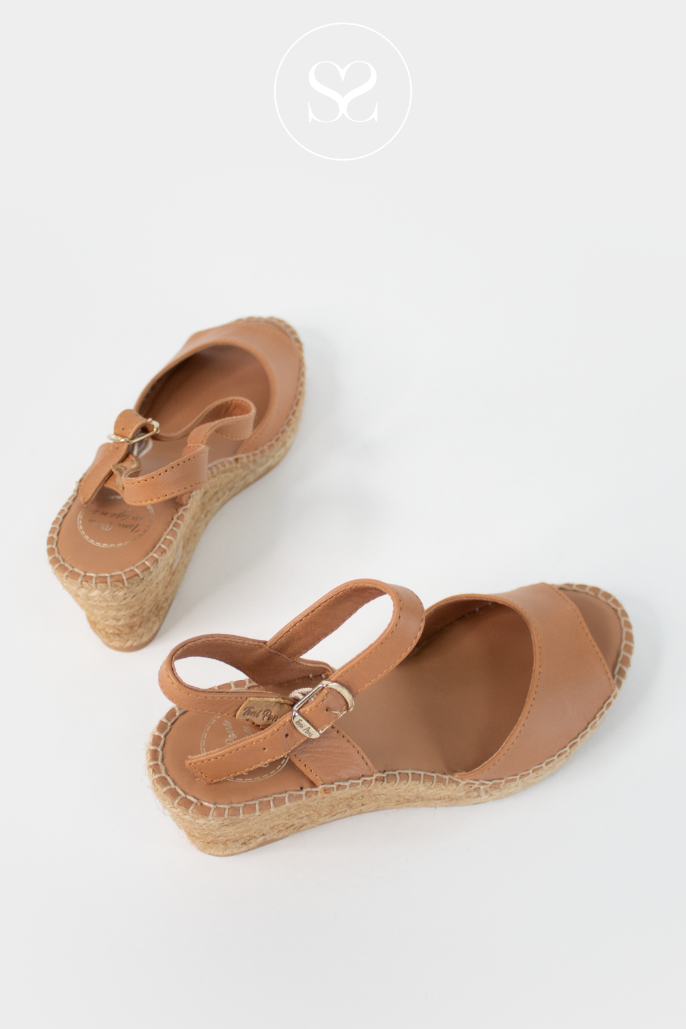 TONI PONS SIA TAN LEATHER  LOW WEDGE ESPADRILLE STYLE SANDAL
