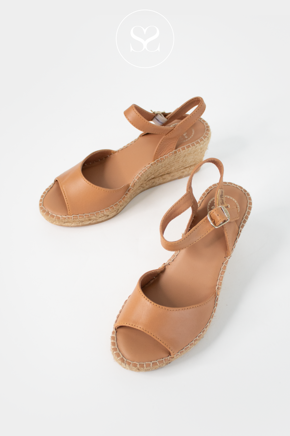 TONI PONS SIA TAN LEATHER  LOW WEDGE ESPADRILLE STYLE SANDAL