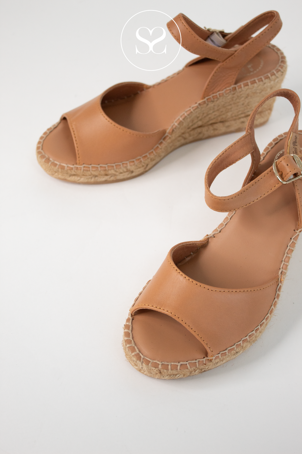 TONI PONS SIA TAN LEATHER  LOW WEDGE ESPADRILLE STYLE SANDAL