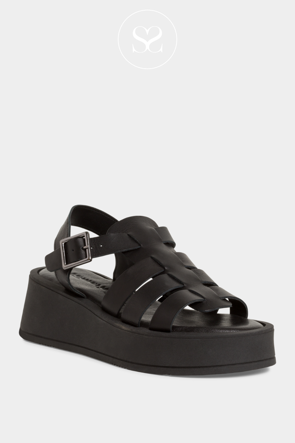 TAMARIS 1-28018-42 BLACK LEATHER FLATFORM GLADIATOR STYLE CHUNKY SANDALS WITH THICK STRAPS AND ADJUSTABLE STRAP.