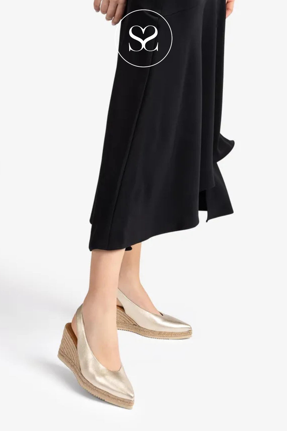 comfortable gold leather espadrille wedges for women with pointed toe