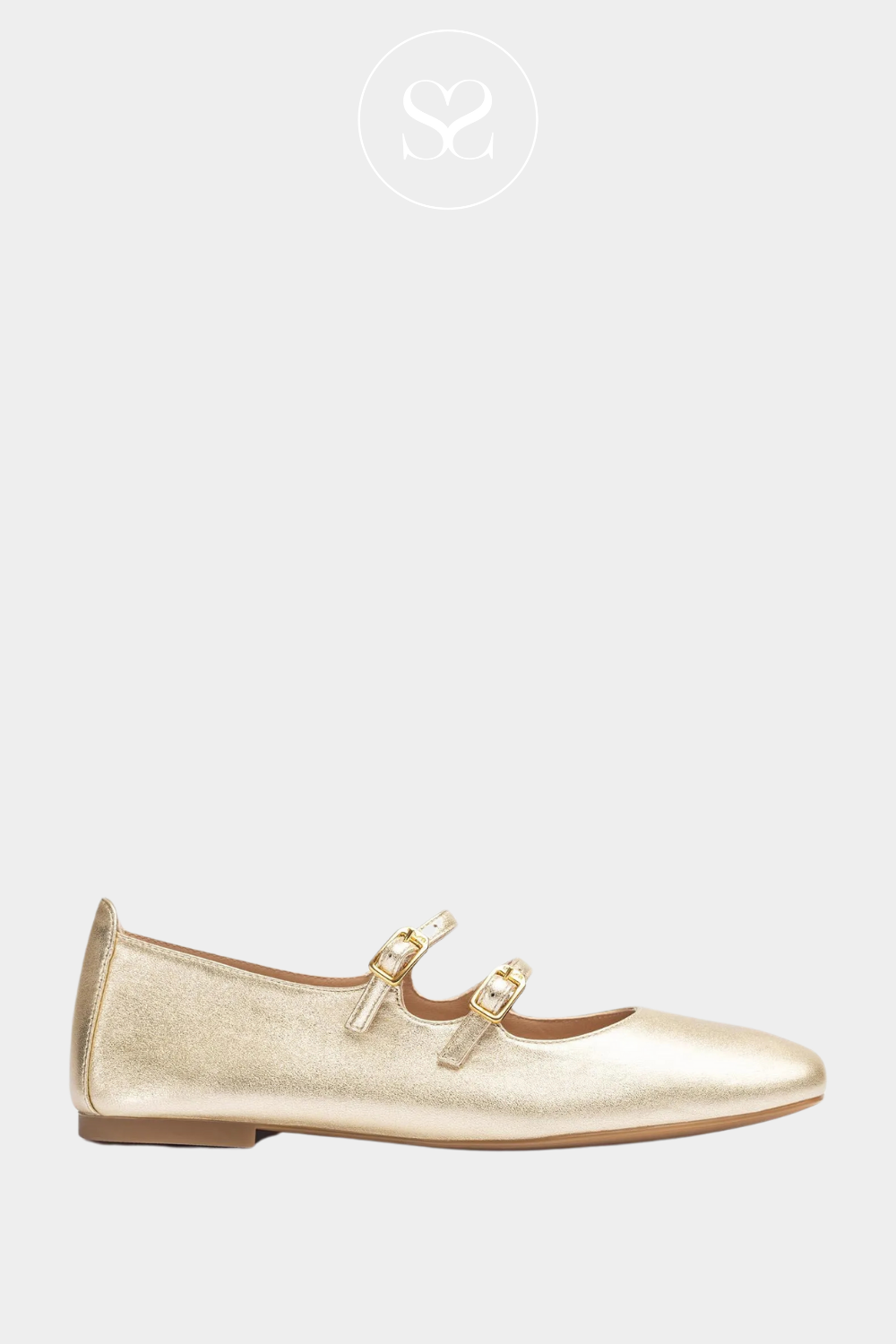 UNISA BERLEY GOLD LEATHER FLAT BALLERINA PUMPS WITH DOUBLE ADJUSTABLE STRAPS
