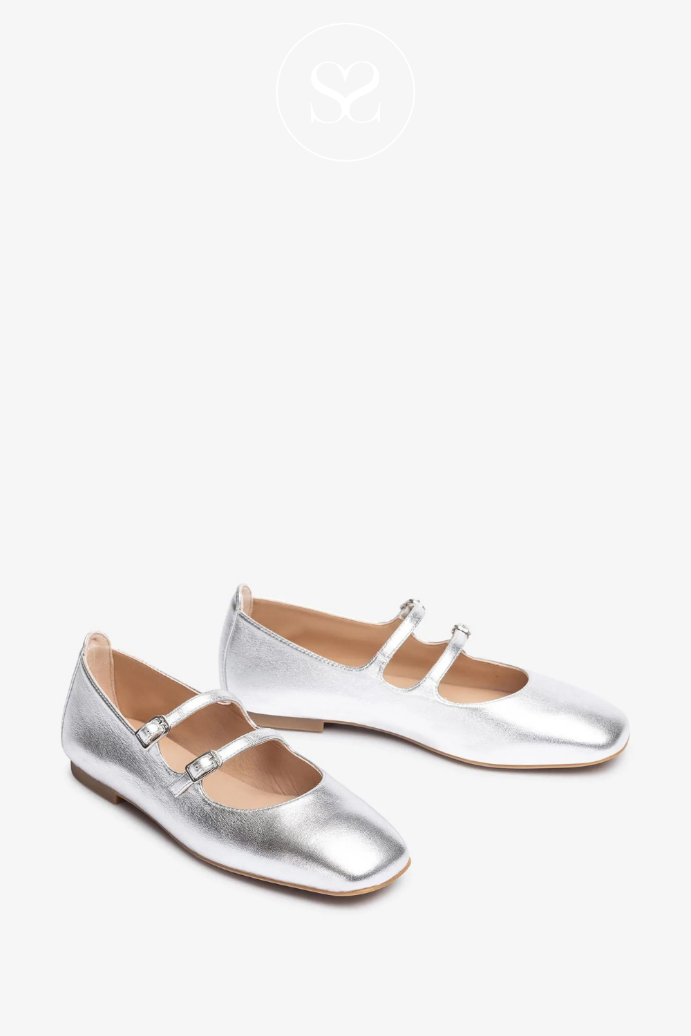 UNISA BERLEY SILVER LEATHER DOUBLE STRAPPED PUMPS