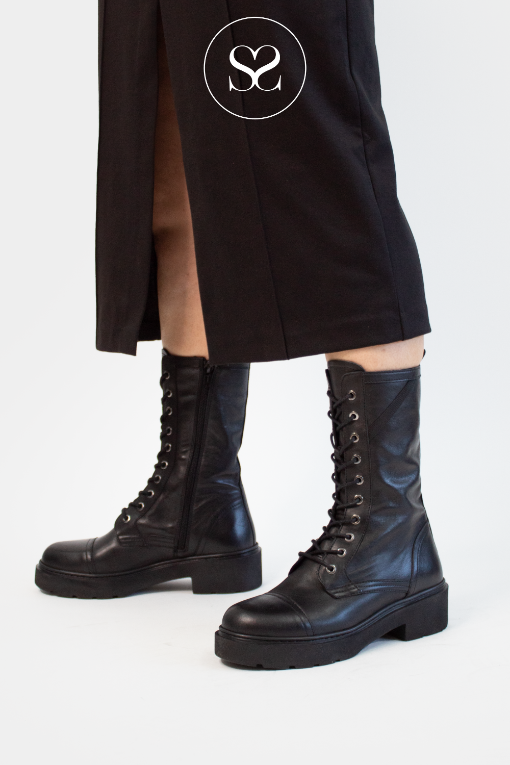 UNISA JORDAO BLACK LEATHER MILITARY  BOOTS