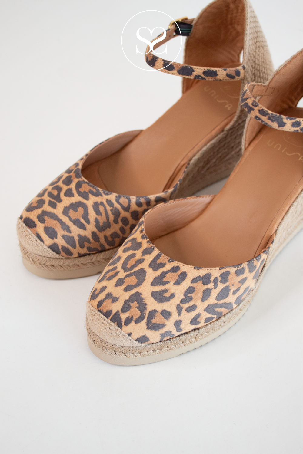 UNISA CACERES LEOPARD LEATHER WEDGE ESPADRILLE SANDALS