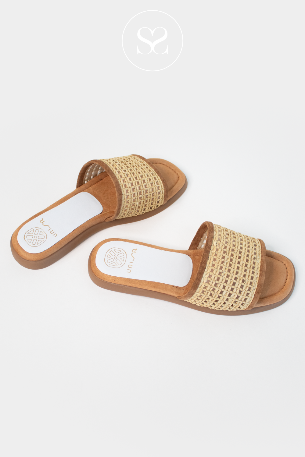 UNISA CHEEK TAN AND CREAM SUMMER FLAT SLIDER SANDALS