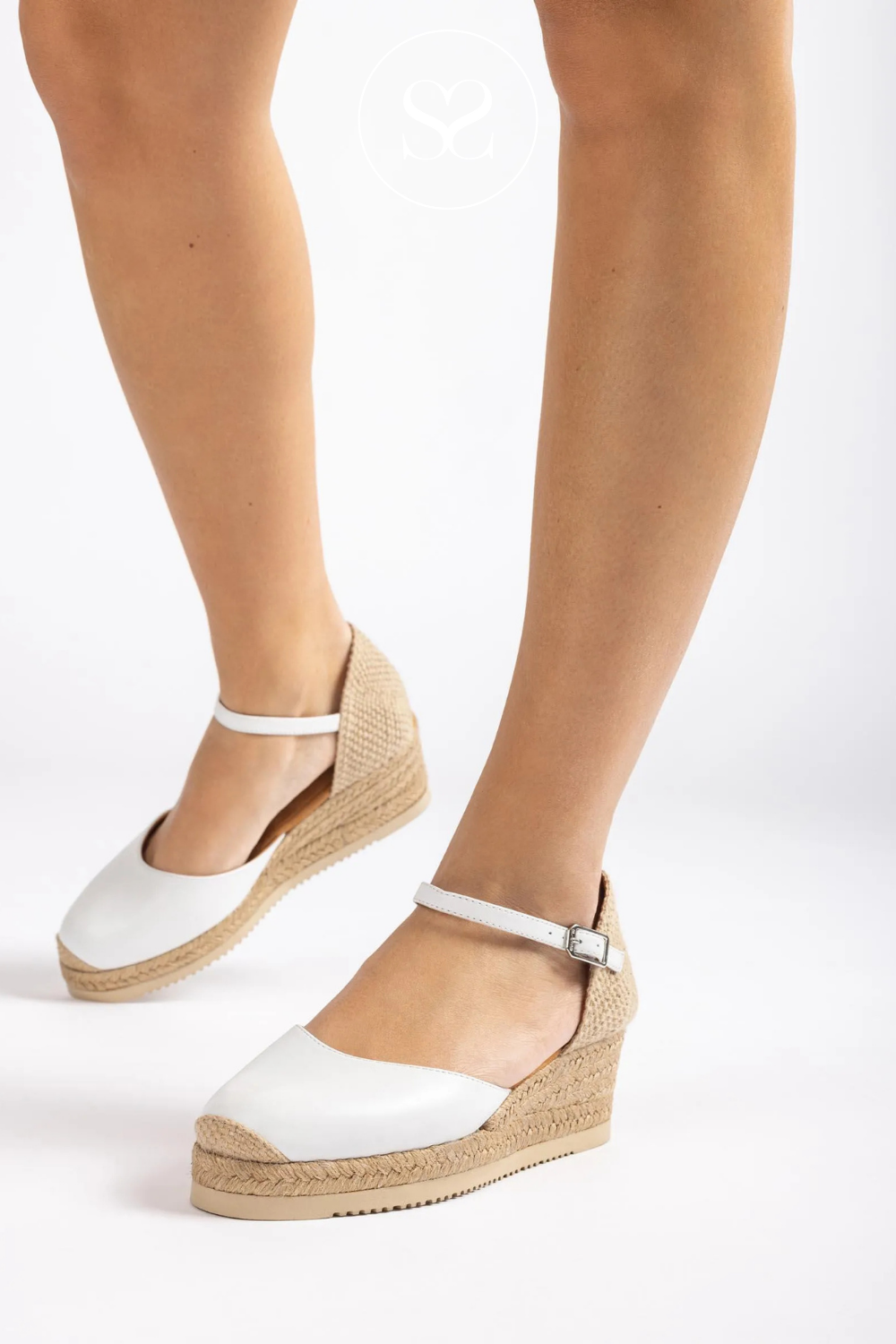 UNISA CISCA WHITE LEATHER LOW WEDGE ESPADRILLE SANDALS