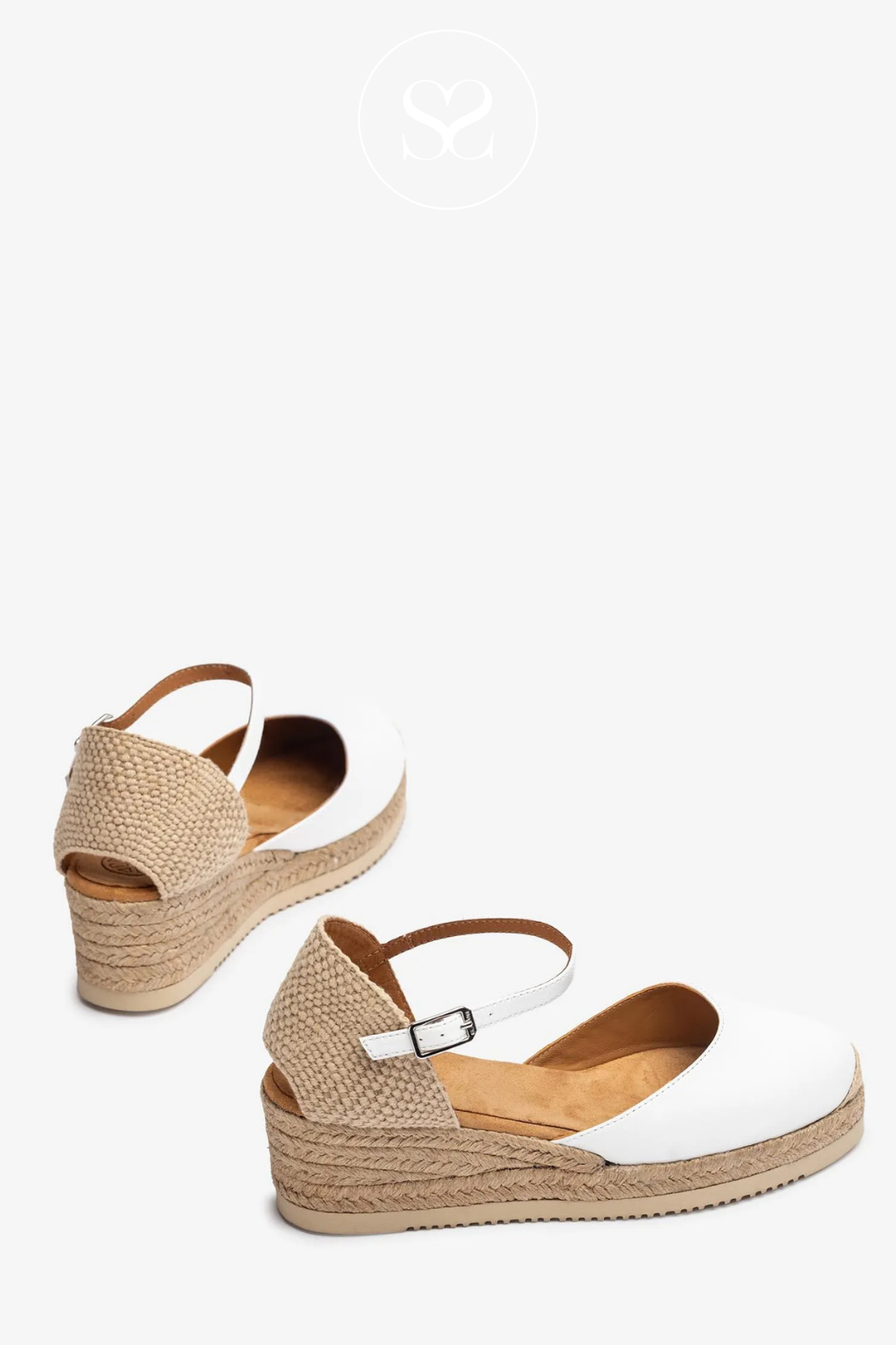 UNISA CISCA WHITE LEATHER LOW WEDGE ESPADRILLE SANDALS