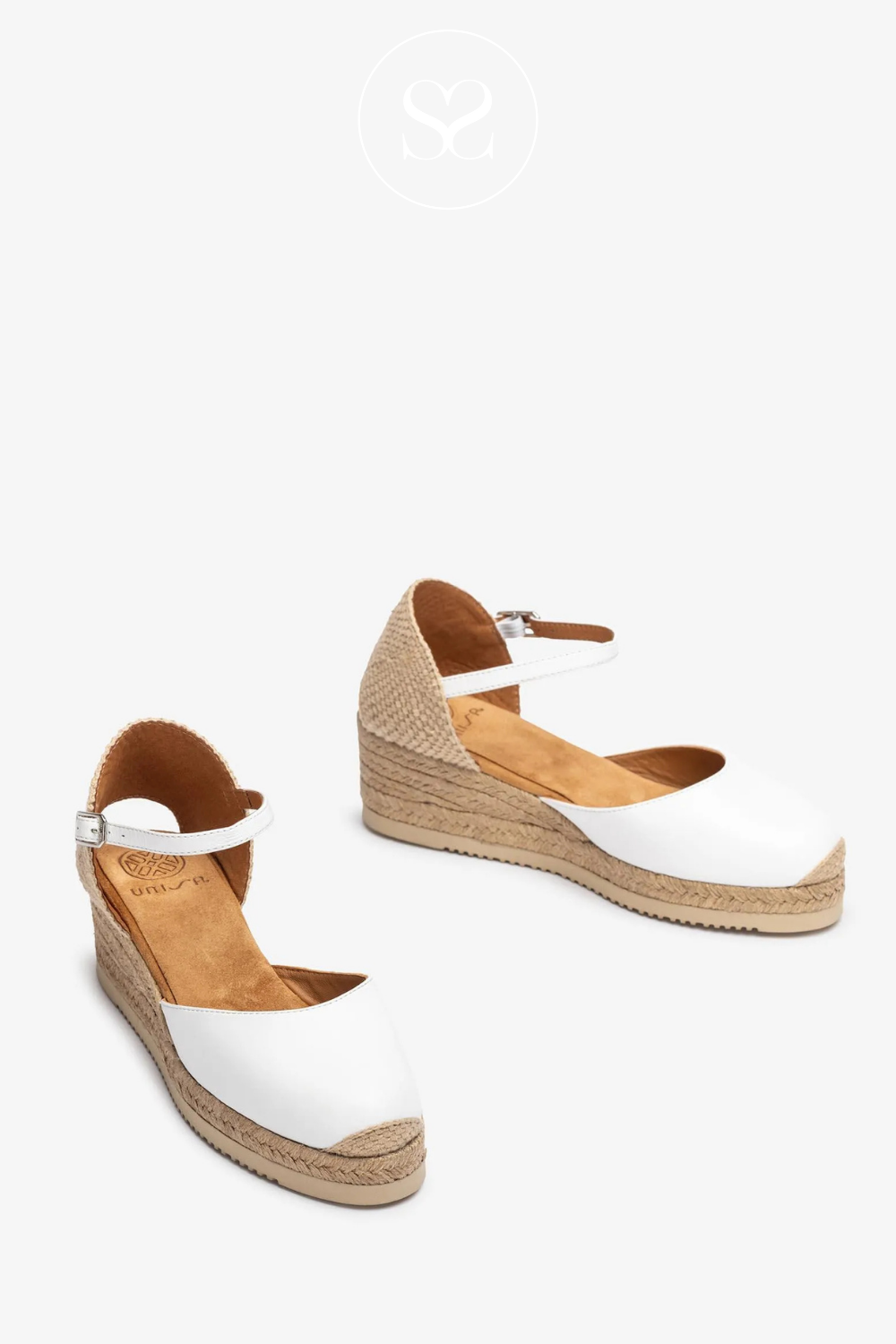 UNISA CISCA WHITE LEATHER LOW WEDGE ESPADRILLE SANDALS