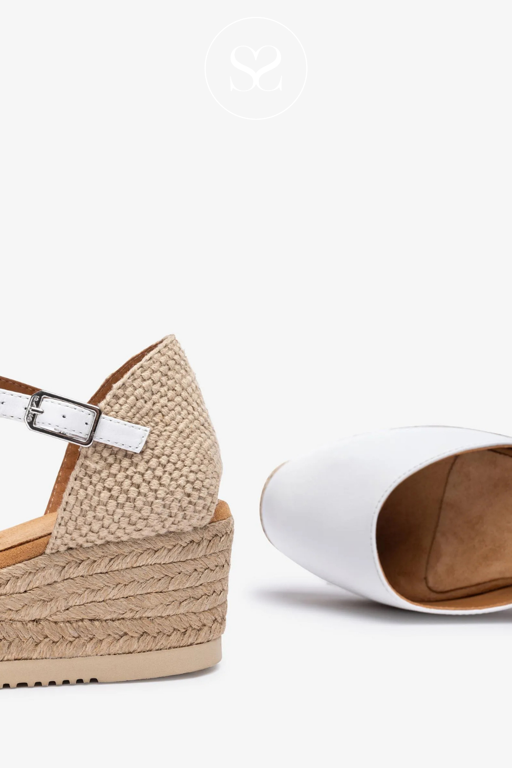 UNISA CISCA WHITE LEATHER LOW WEDGE ESPADRILLE SANDALS