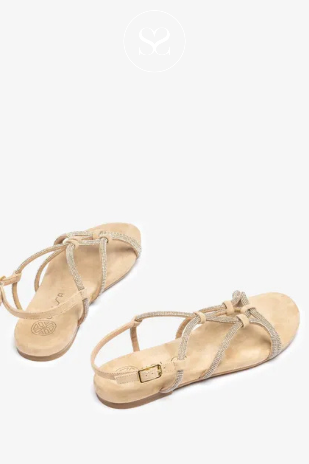 UNISA COOPER GOLD SPARKLE OCCASIONWEAR SANDALS. FLAT GLADIATOR STYLE WITH ADJUSTABLE ANKLE STRAP