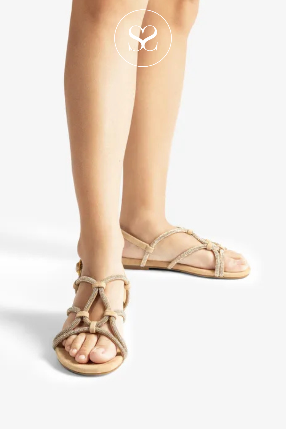 UNISA COOPER GOLD SPARKLE OCCASIONWEAR SANDALS. FLAT GLADIATOR STYLE WITH ADJUSTABLE ANKLE STRAP