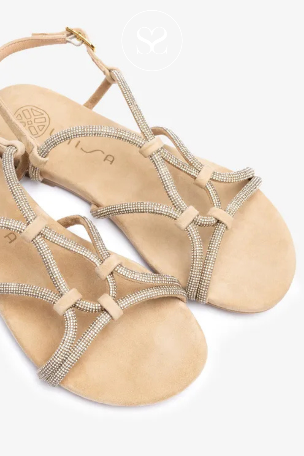 UNISA COOPER GOLD SPARKLE OCCASIONWEAR SANDALS. FLAT GLADIATOR STYLE WITH ADJUSTABLE ANKLE STRAP
