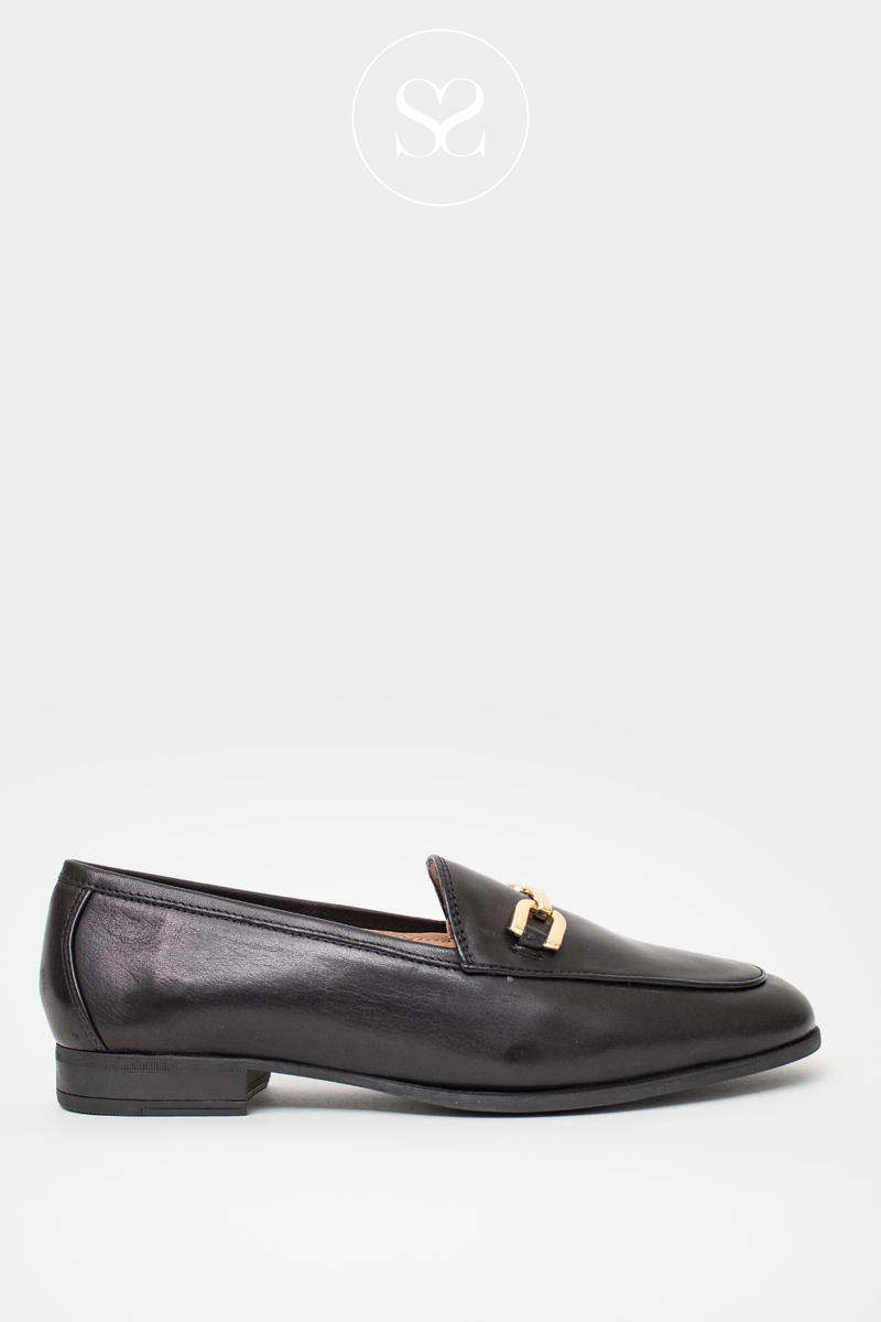 UNISA DAIMIEL BLACK FLAT LOAFER WITH GOLD CHAIN DETAIL 