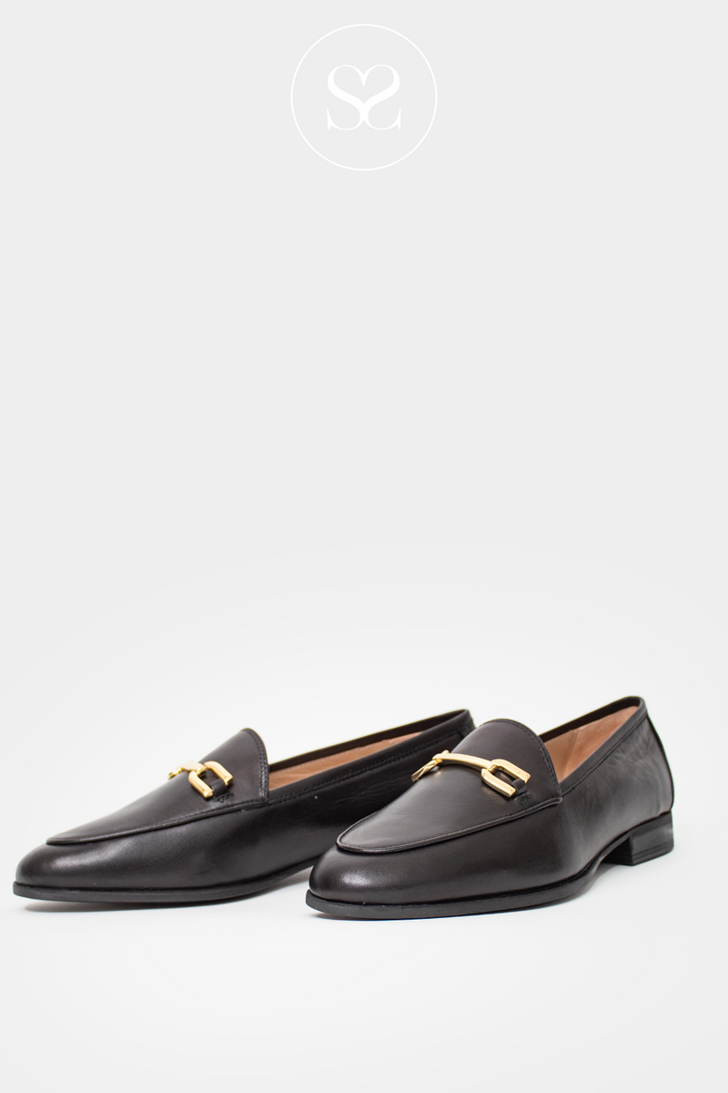 UNISA DAIMIEL BLACK FLAT LOAFER WITH GOLD CHAIN DETAIL