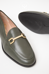 UNISA DAIMIEL KHAKI FLAT LOAFER WITH BLACK SOLE AND GOLD CHAIN