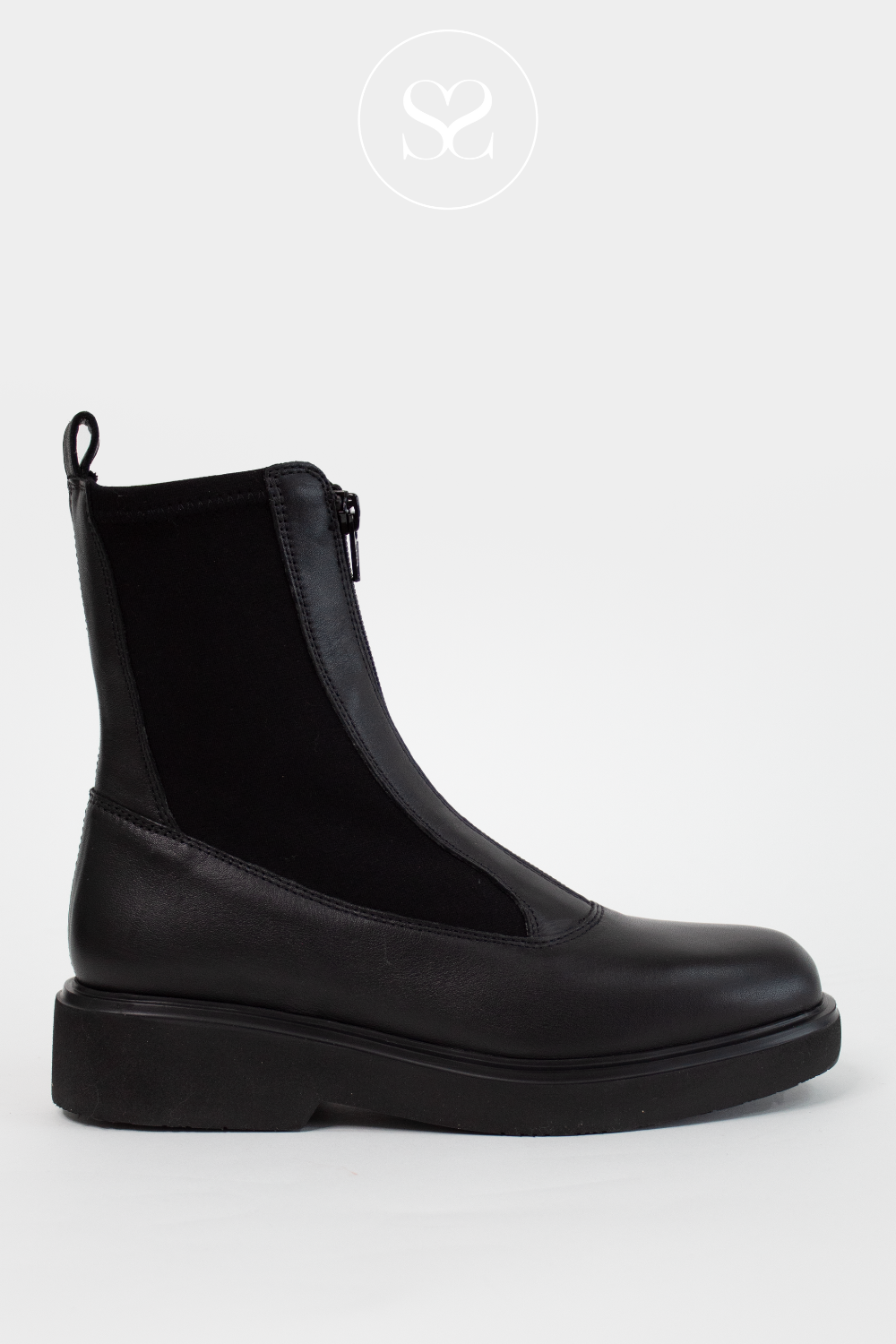 UNISA FOGGIA BLACK LEATHER ANKLE BOOTS