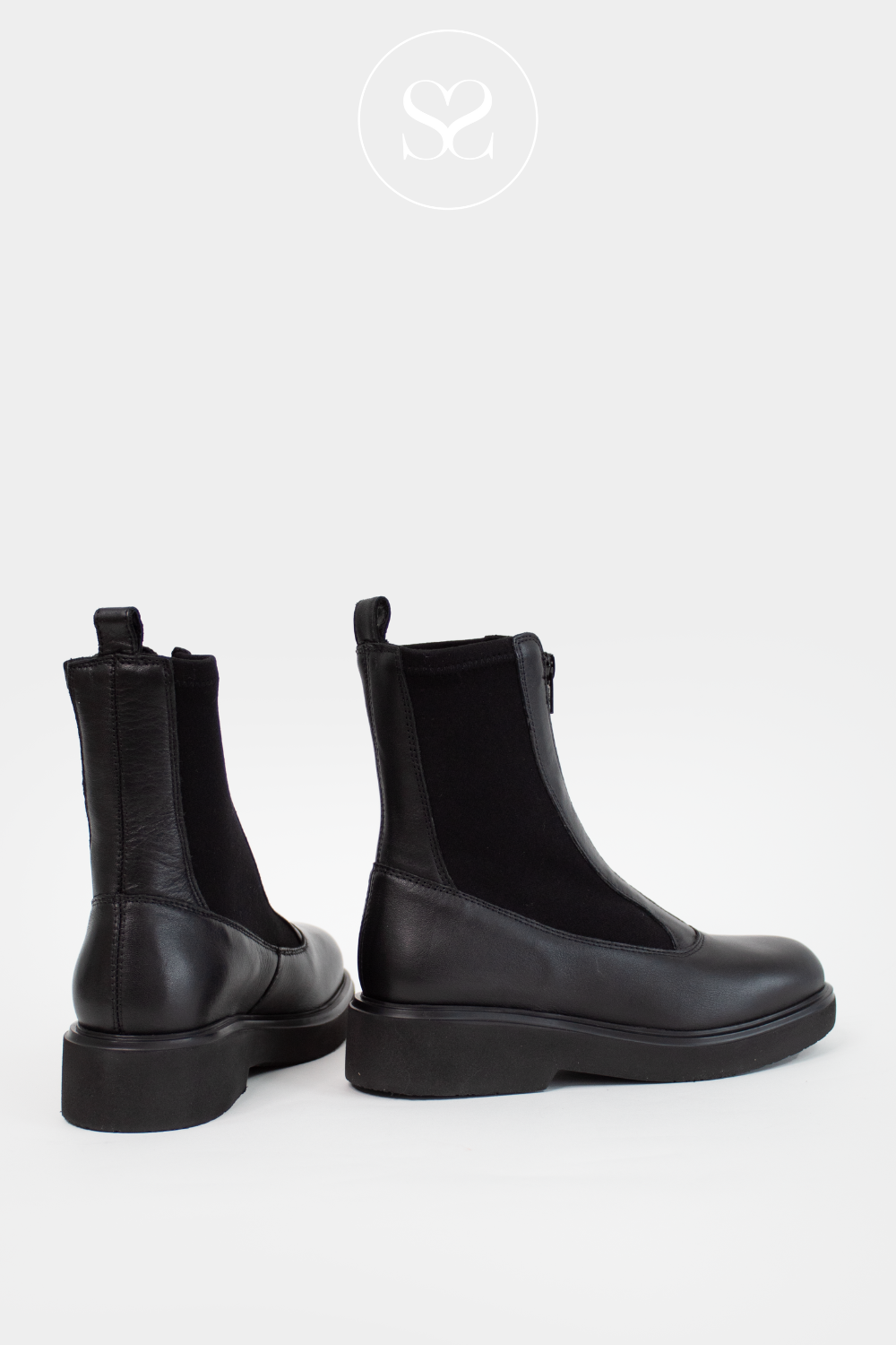 UNISA FOGGIA BLACK LEATHER ANKLE BOOTS