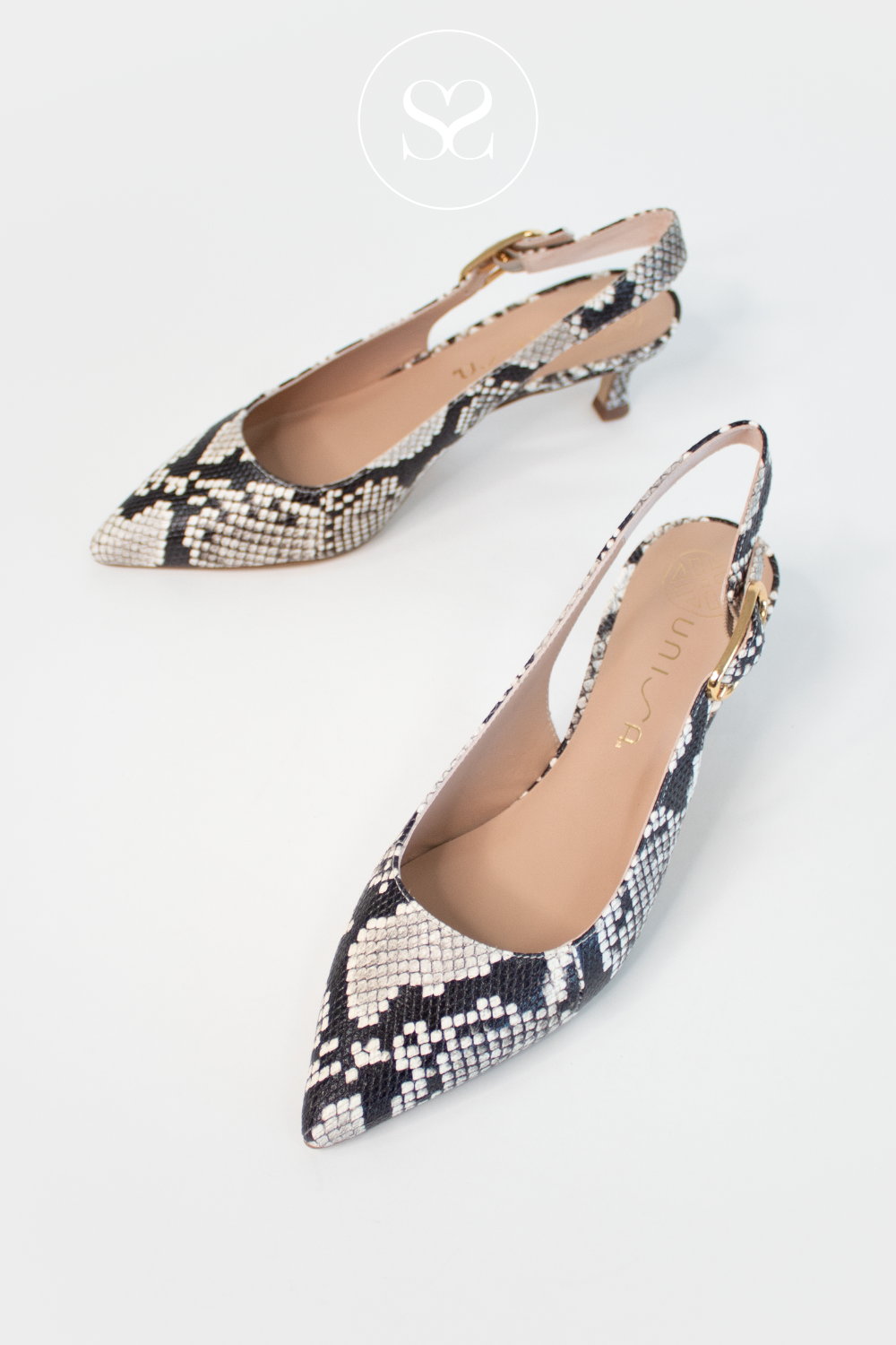 UNISA IBON KITTEN HEEL SLINGBACK SHOE IN SNAKEPRINT WITH ADJUSTABLE STRAP