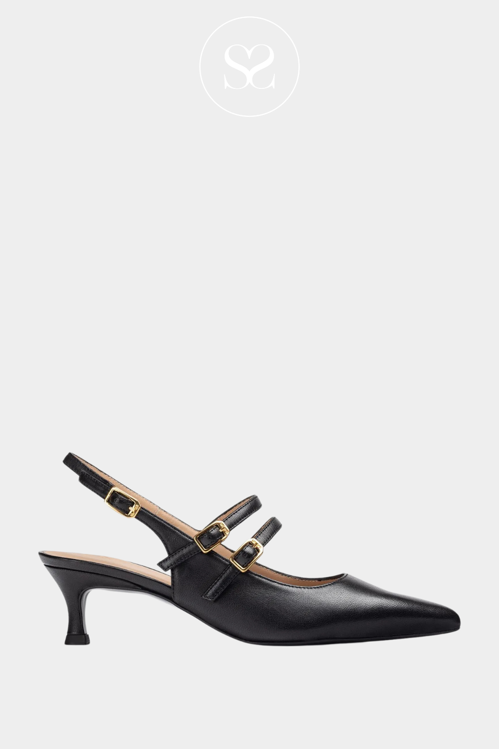UNISA INAZAR BLACK LEATHER SLINGBACK KITTEN HEELS