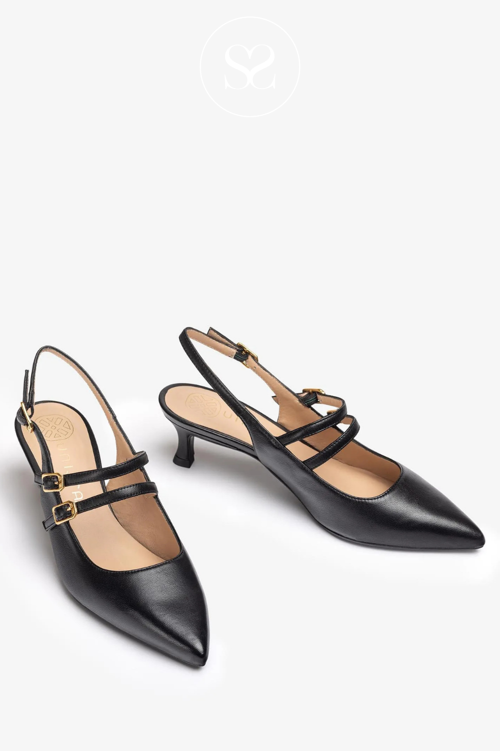 UNISA INAZAR BLACK LEATHER SLINGBACK KITTEN HEELS