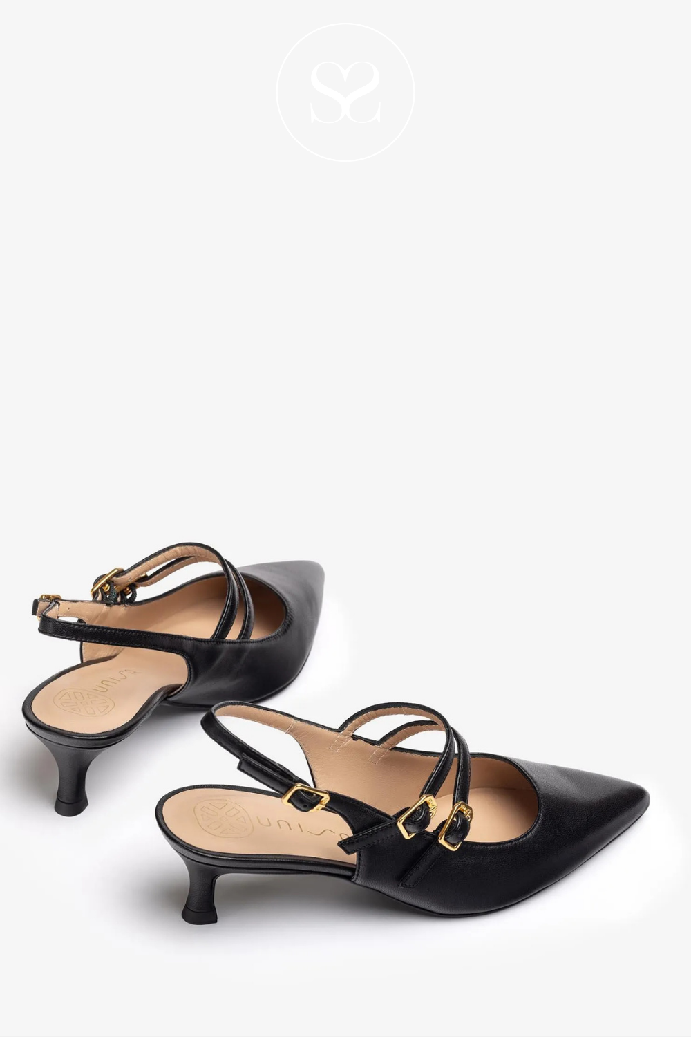 UNISA INAZAR BLACK LEATHER SLINGBACK KITTEN HEELS