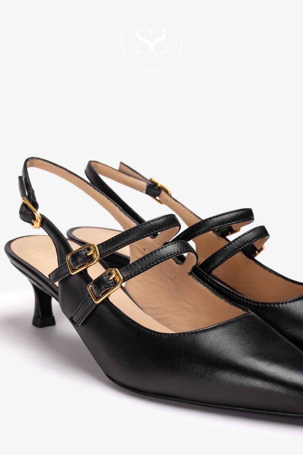 UNISA INAZAR BLACK LEATHER SLINGBACK KITTEN HEELS