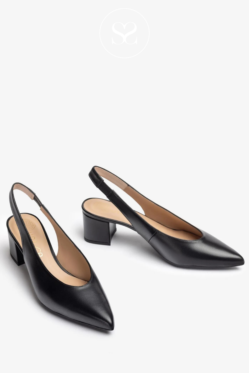 UNISA JENSEN BLACK LEATHER ELASTIC SLINGBACK HEEL WITH LOW BLOCK HEEL AND SLIGHTLY POINTED TOE