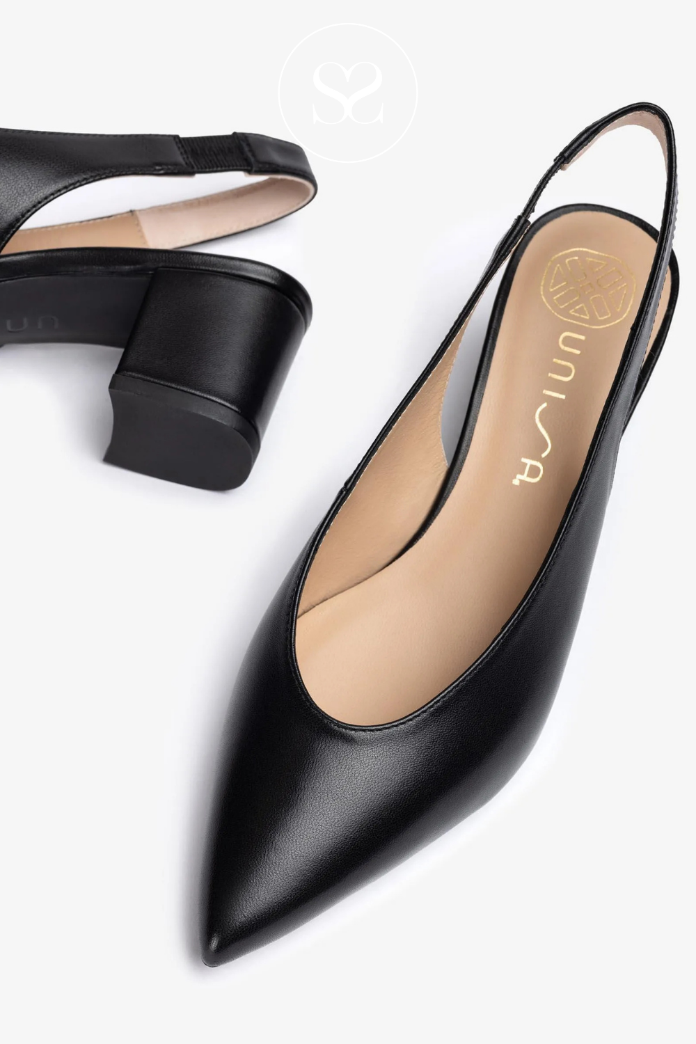 UNISA JENSEN BLACK LEATHER SLINGBACK HEEL WITH POINTED TOE
