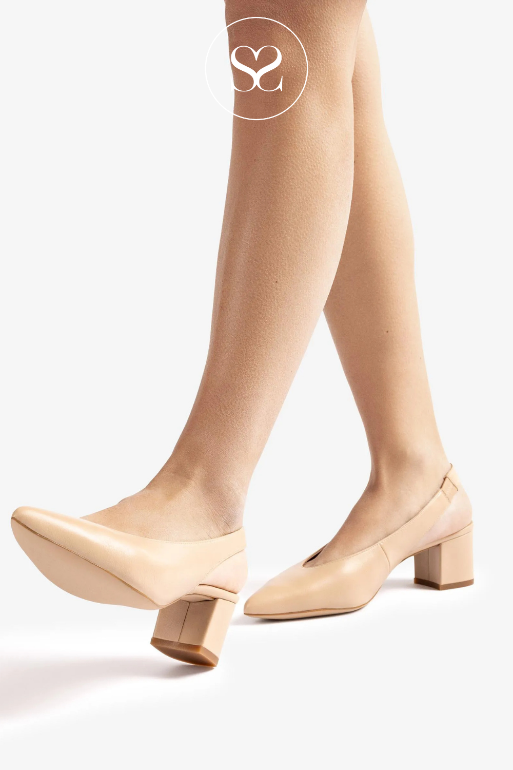 UNISA JENSEN SOFT LEATHER NUDE POINTED TOE LOW HEEL SLINGBACK SHOE
