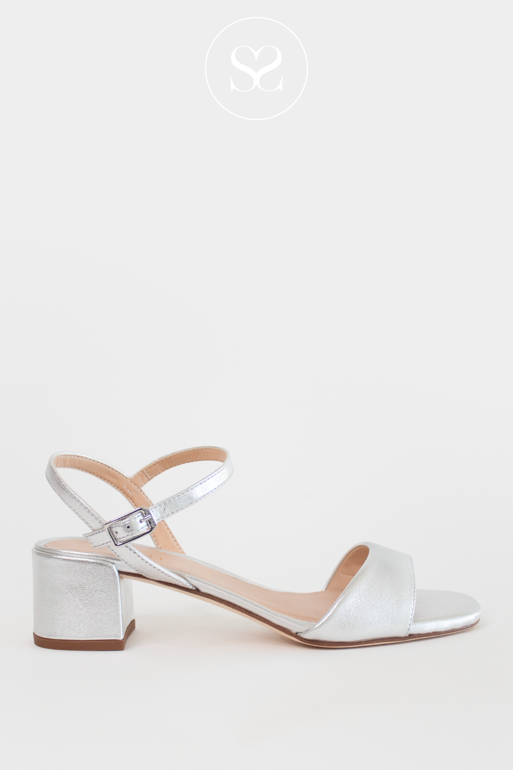 UNISA KIRK SILVER LEATHER MID BLOCK HEEL SANDALS