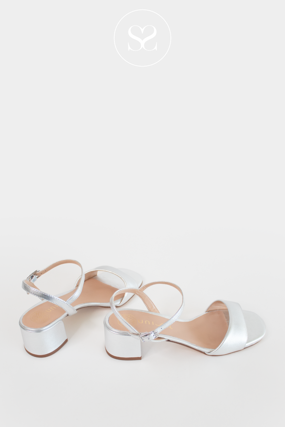 UNISA KIRK SILVER LEATHER MID BLOCK HEEL SANDALS