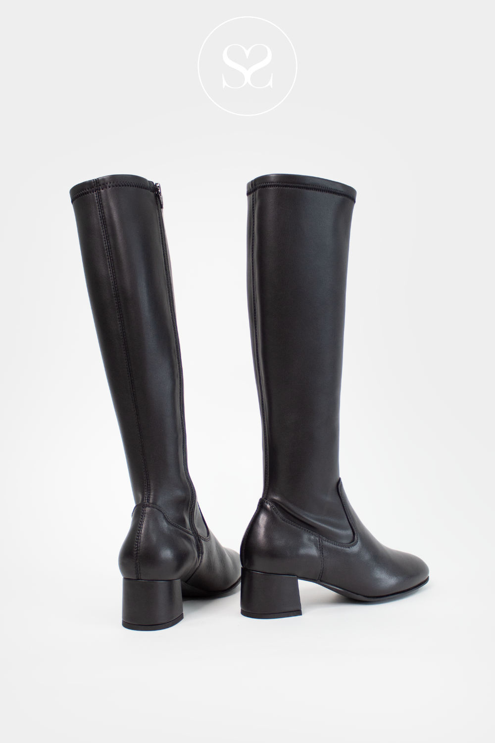 UNISA LAPES BLACK LEATHER BLOCK HEEL KNEE HIGH BOOTS