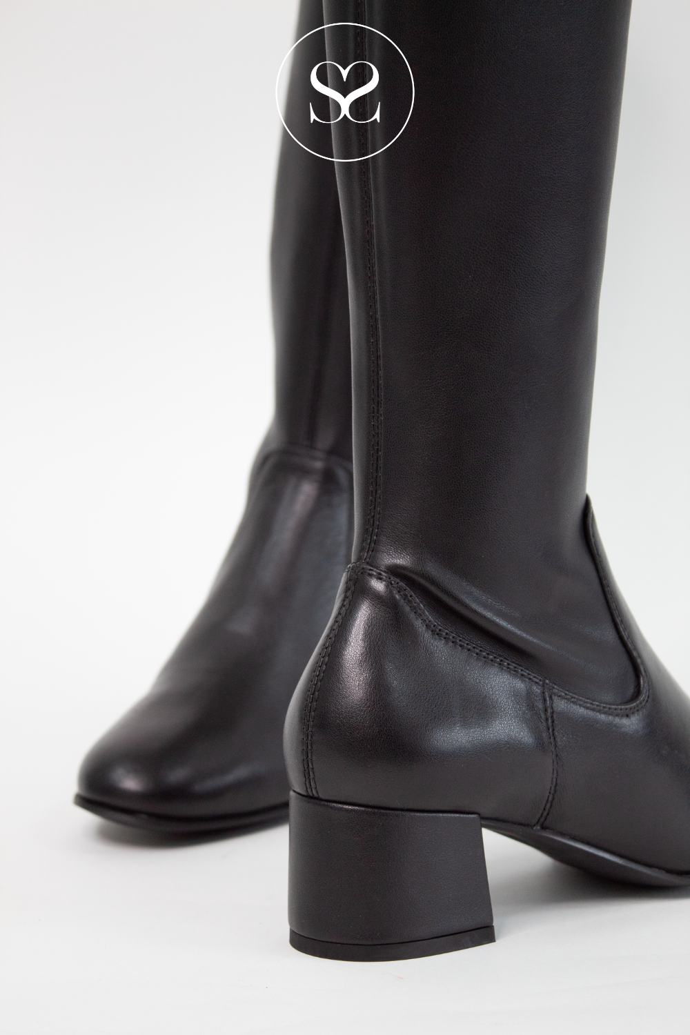 UNISA LAPES BLACK LEATHER BLOCK HEEL KNEE HIGH BOOTS