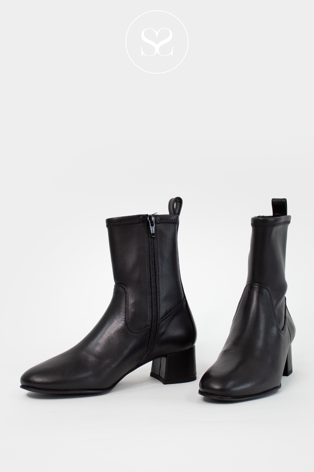 UNISA LEMICO BLACK LEATHER BLOCK HEEL SOCK BOOTS