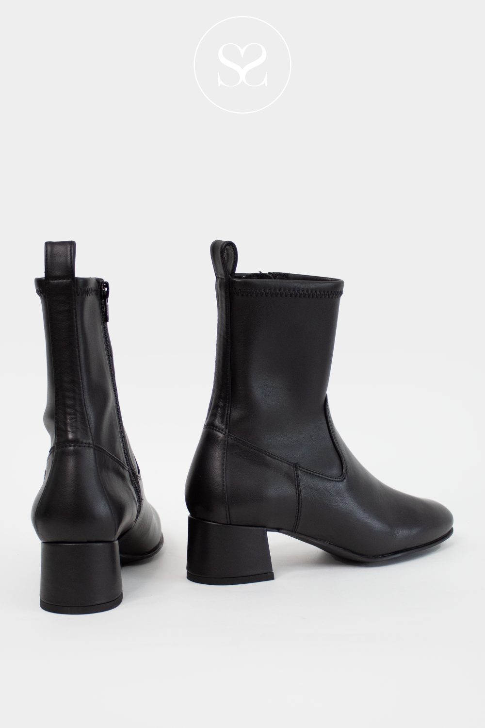 UNISA LEMICO BLACK LEATHER BLOCK HEEL SOCK BOOTS