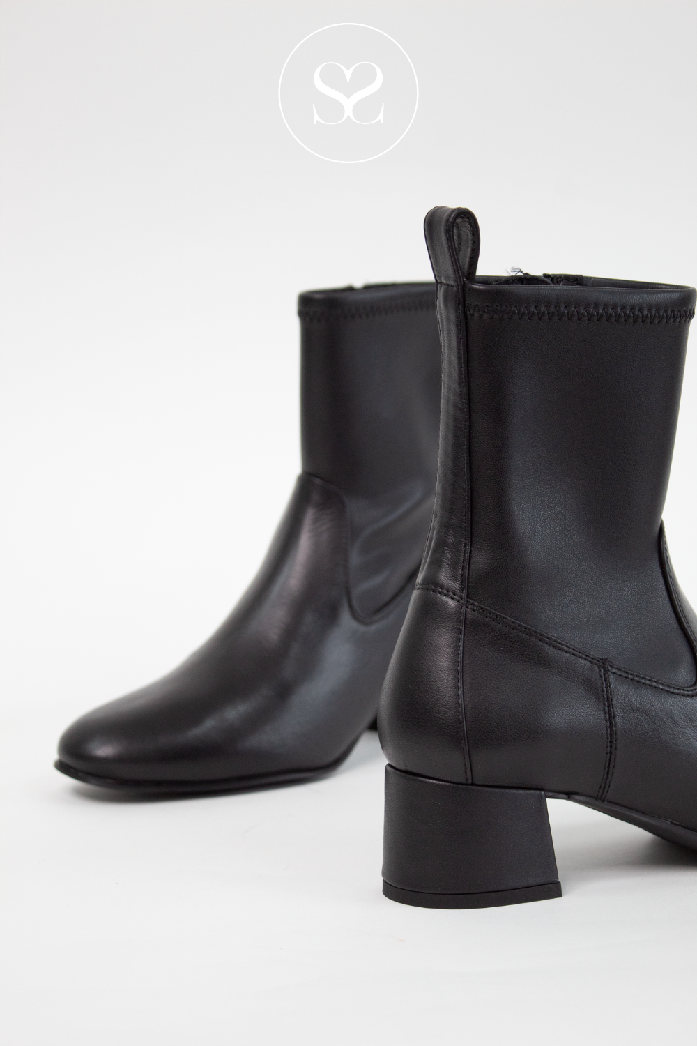 UNISA LEMICO BLACK LEATHER BLOCK HEEL SOCK BOOTS