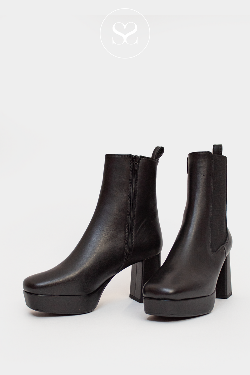 COMFORTABLE BLACK LEATHER HEELED BOOTS FOR WOMEN - UNISA MARLOW