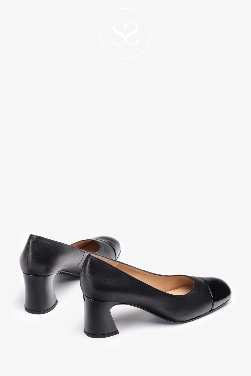 Black low block heel court shoes best sale