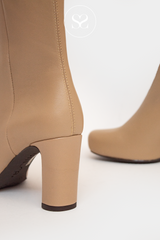 BEIGE BLOCK HEELED ANKLE BOOTS