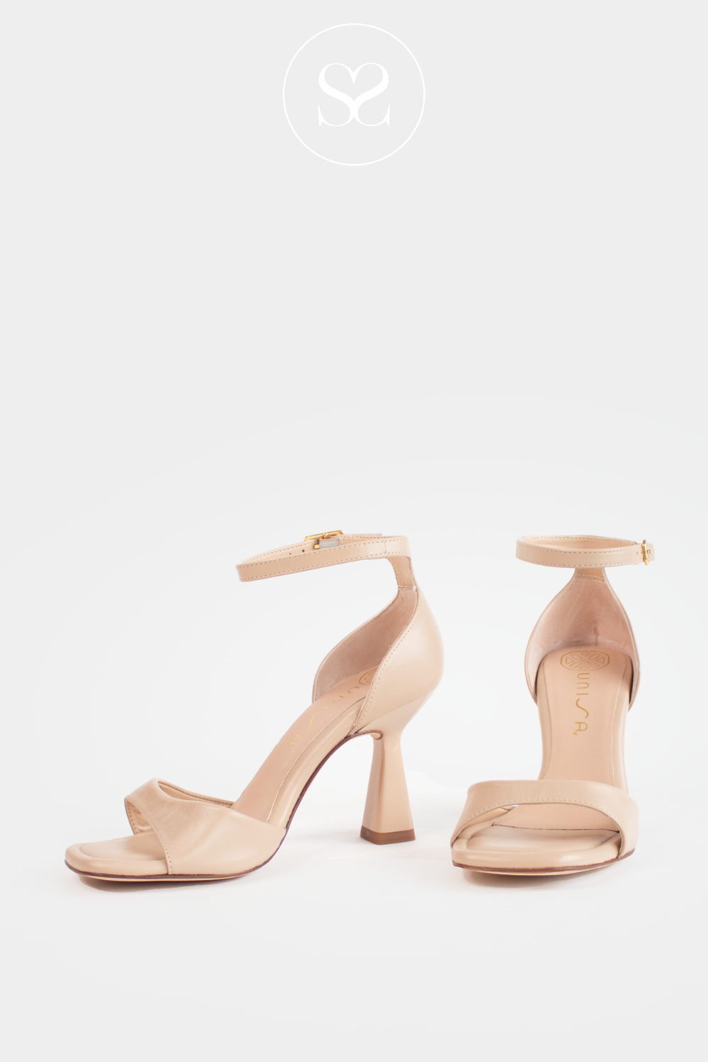 UNISA SAFIRA NUDE LEATHER BLOCK HEEL SANDALS