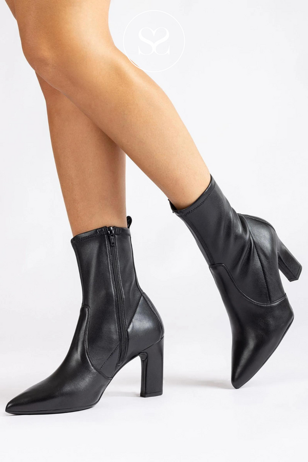 UNISA TATE BLACK POINTED TOE SOCK BOOT WITH INSIDE ZIP